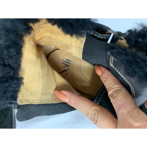 Women's Shearling Trim Black Suede Leather Sofft Bootie Ankle Boot Size 7.5 NWOT - Picture 9 of 11